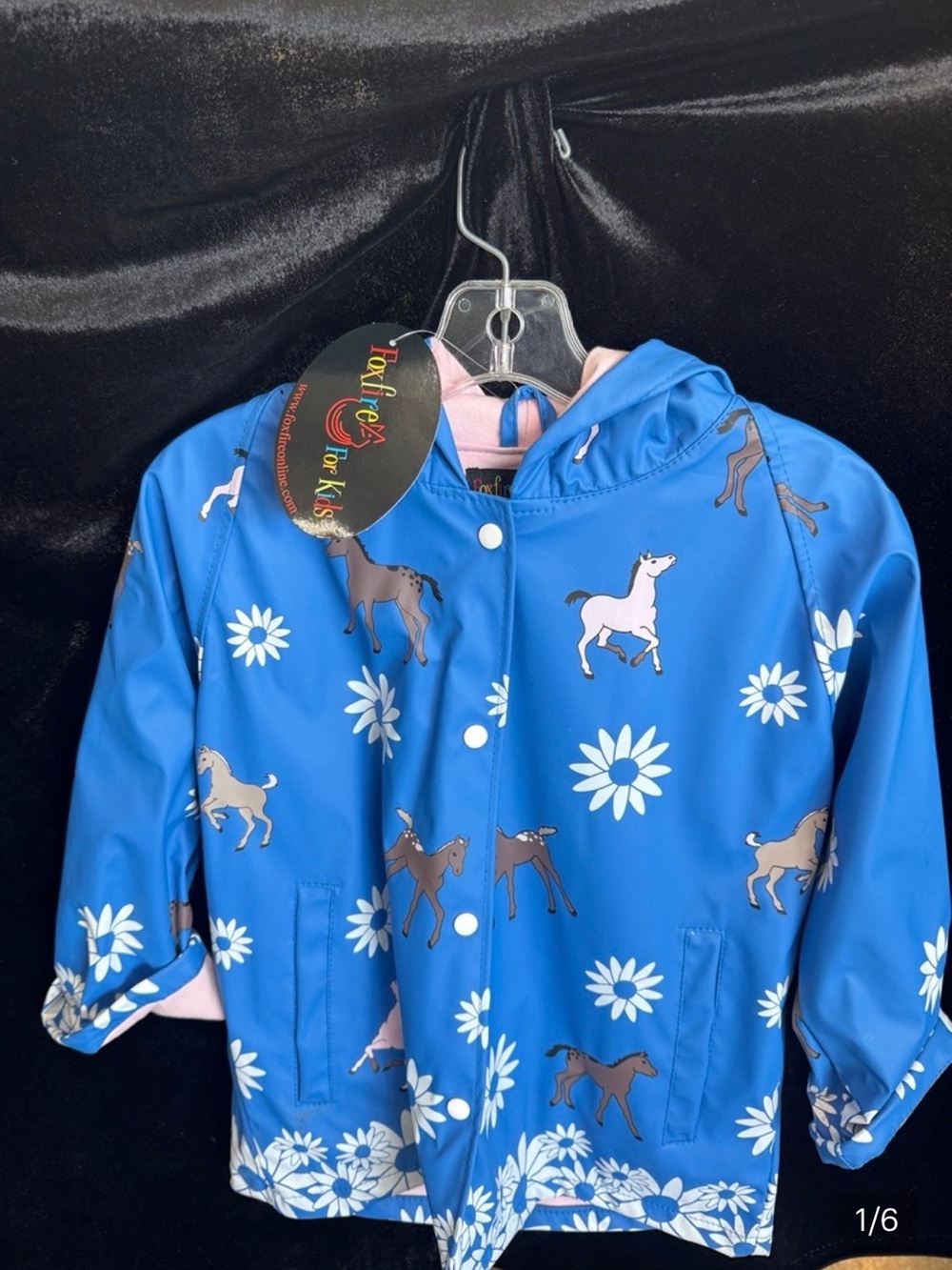 Foxfire For Kids Blue Horse & Daisy Waterproof Rain Jacket- NWT-Sz 5
